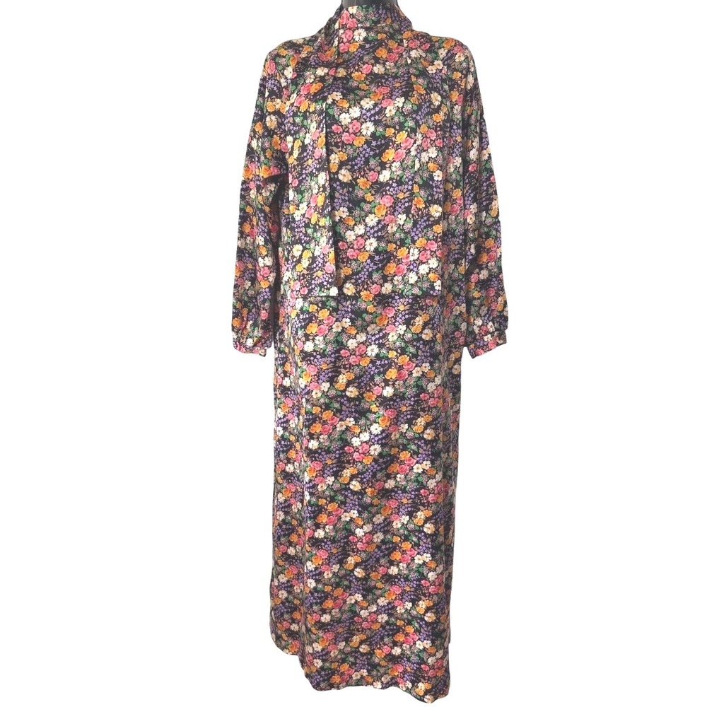 Vintage Christian Dior Floral‎ Lounge Wear Maxi House Dress Scarf S Nightgown